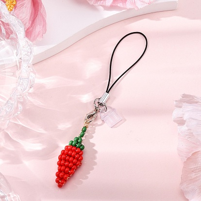 Стеклянные бусины с острым перцем мобильные ремни, с петлей для шнура и пылезащитными заглушками из ПВХ, платина