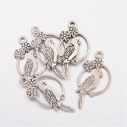 Alloy Tropical Parrot Pendants, Lead Free and Cadmium Free, 28x14.5x1.5mm, Hole: 1.5mm, about 980pcs/1000g