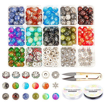 DIY Bracelet Making Kits, Including Gemstone Beads, Two Tone Crackle Glass Beads, Brass Acrylic Rhinestone Spacer Beads, Alloy Spacer Beads, Elastic Crystal Thread, Steel Scissors