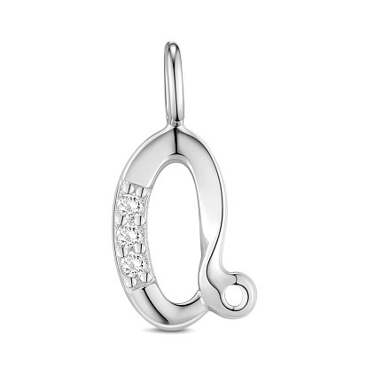 925 Sterling Silver Charms, with Grade AAA Cubic Zirconia, For Bracelet Making, Letter Q