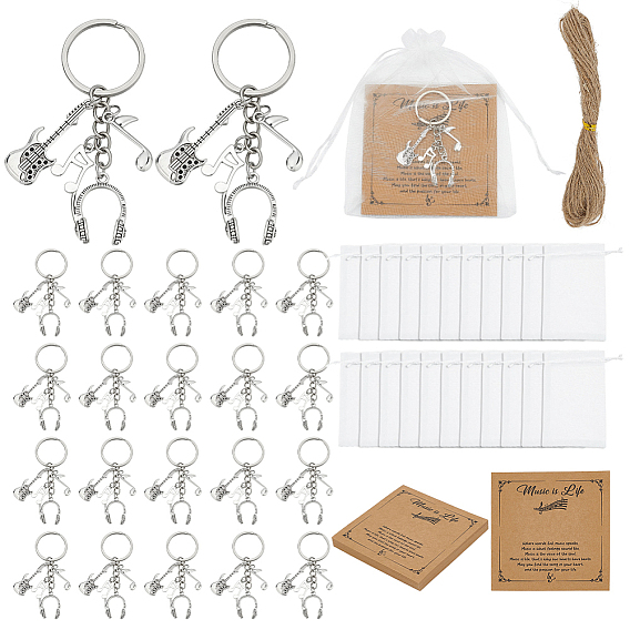 Alloy Keychains, with Iron Rings and Organza Bags and Paper Card and Jute Cord