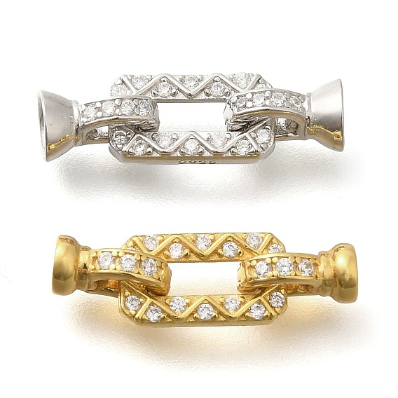 925 Складчатые застежки из стерлингового серебра с микропаве из прозрачного кубического циркония, прямоугольные