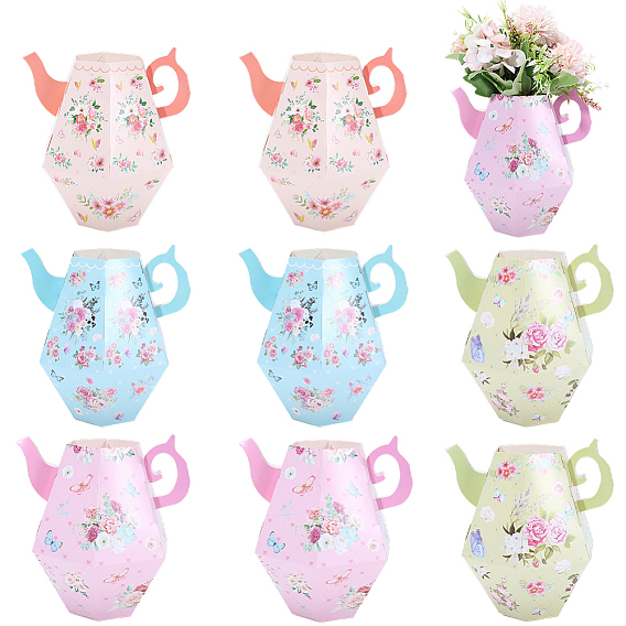 12шт. 4стили 3подарочные коробки из бумаги в форме чайника с цветочным принтом, футляры для хранения букетов