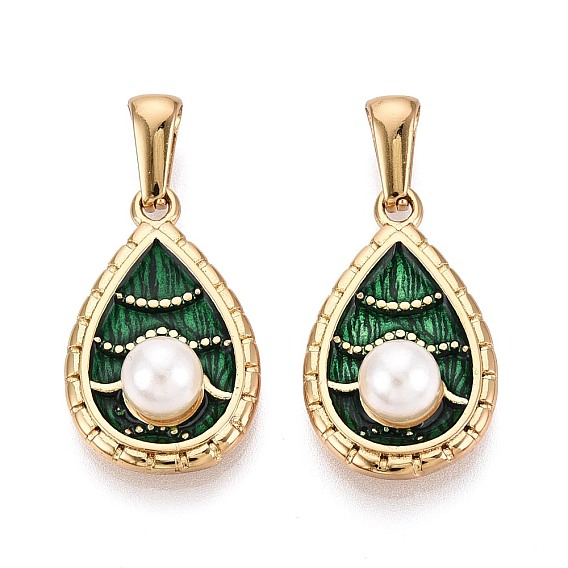 304 подвески из нержавеющей стали, эмали и искусственного жемчуга из АБС-пластика, слезинки, золотые