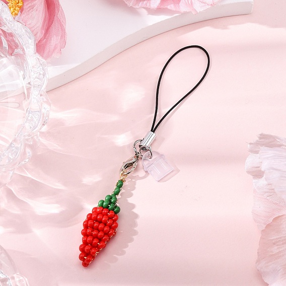 Стеклянные бусины с острым перцем мобильные ремни, с петлей для шнура и пылезащитными заглушками из ПВХ, платина