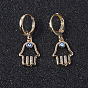 Fashionable European and American Style Copper Plated Gold Drop Oil Zircon Fatima Hand Earrings for Women