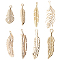 16Pcs 8 Style Brass Pendants, Nickel Free, Feather