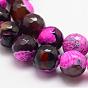 Natural Fire Crackle Agate Bead Strands, Round, Faceted, Dyed & Heated, Grade A