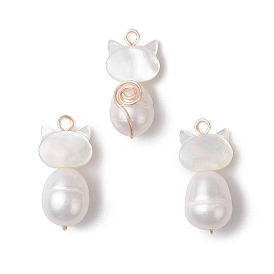 Подвески в форме кошки из натурального жемчуга и ракушек, подвески в виде котят с медной проволокой, белые