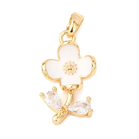Латунные микропаве прозрачные подвески с фианитом, с эмалью, цветок