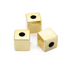 UV Plating Acrylic European Large Hole Beads, Cube