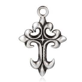 Lead Free Tibetan Style Alloy Cross Pendants, Long-Lasting Plated, 45x30x2.5mm, Hole: 4mm