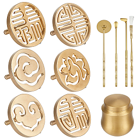 Brass Incense Powder Tool Sets, with Incense Powder Jar, Incense Press Plate with Stick