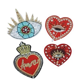 Heart with Eye/Crown Beading Sequin Rhinestone Appliques, Computerized Embroidery Cloth Iron on/Sew on Patches