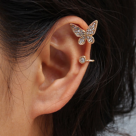 Fashionable Butterfly Ear Clip Earrings with Inlaid Diamonds - European and American Style