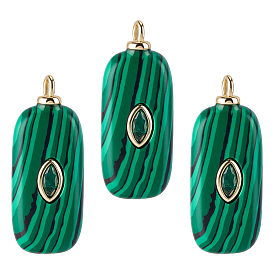 3шт. подвесок из синтетического малахита, прямоугольные подвески с латунной микропаве кубическими цирконами, реальный 18 k позолоченный, без кадмия и без свинца, стойки покрытие, долговечный