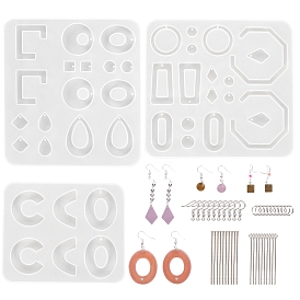 2Pcs 2 Style Silicone Pendant Molds, with Ear Hook, Jump Ring, Eye Pins, Head Pins, for Earring Making