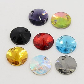Sew on Rhinestone, Glass Rhinestone, Two Holes, Garments Accessories, Faceted, Half Round, 18x6mm, Hole: 1mm