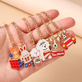 Collares con colgantes de animales de aleación esmaltada, dorado