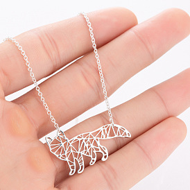 Hollow Fox Origami Necklace - Stainless Steel, Geometric, Lock Collar Chain for Women.