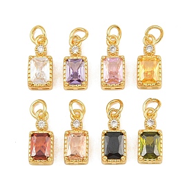Brass Pave Cubic Zirconia Charms, Rectangle Charms, Long-Lasting Plated, Rack Plating, Cadmium Free & Lead Free, Golden