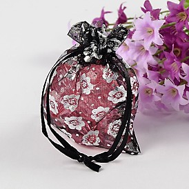 Organza Bags, with Silver Hot Stamping Plum Blossom