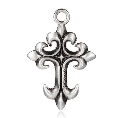 Lead Free Tibetan Style Alloy Cross Pendants, Long-Lasting Plated, 45x30x2.5mm, Hole: 4mm