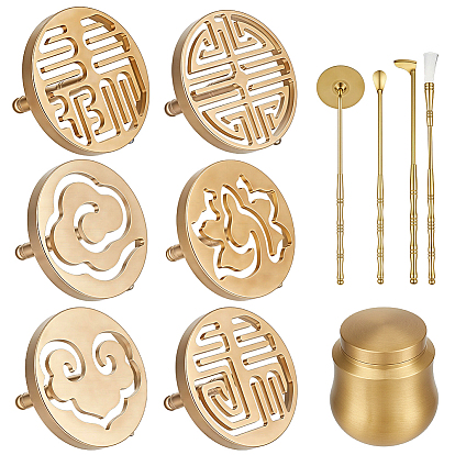 Brass Incense Powder Tool Sets, with Incense Powder Jar, Incense Press Plate with Stick