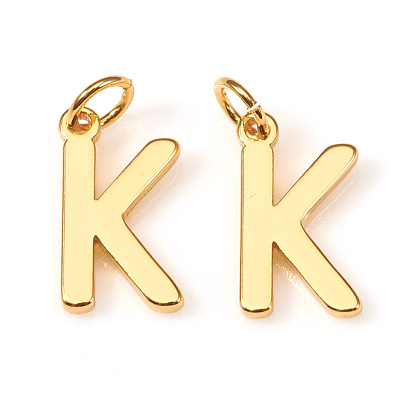 Brass Charms, with Jump Rings, Letter, Real 18K Gold Plated