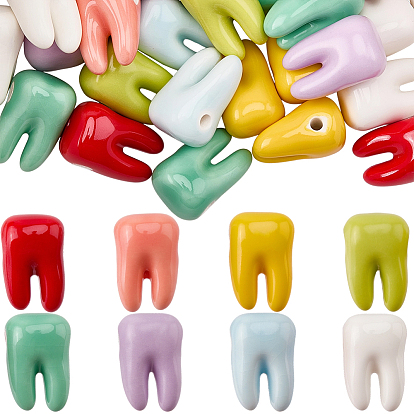 48 piezas 8 colores cuentas de porcelana hechas a mano, forma del diente, porcelánico esmaltado brillante