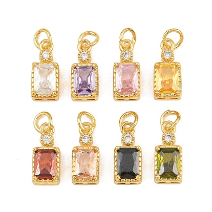 Brass Pave Cubic Zirconia Charms, Rectangle Charms, Long-Lasting Plated, Rack Plating, Cadmium Free & Lead Free, Golden