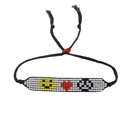Glass Seed Wide Band with Heart & Smiling Face Friendship Link Bracelet for Women