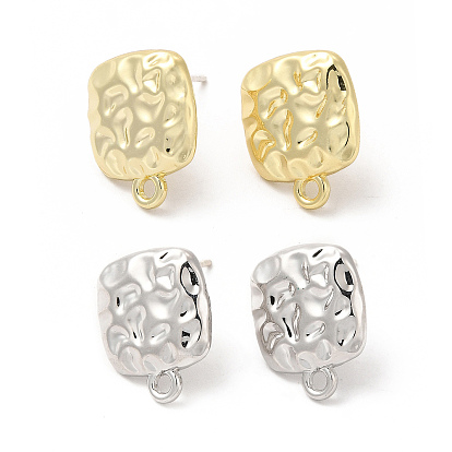 Alloy Rectangle Stud Earring Findings, with Horizontal Loop and 304 Stainless Steel Pins, Long-Lasting Plated, Cadmium Free & Lead Free