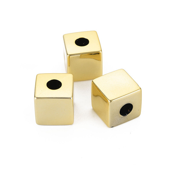 UV Plating Acrylic European Large Hole Beads, Cube