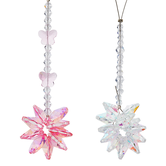 2 шт. 2 стили стеклянные подвесные украшения в виде цветов и снежинок, украшение для подвески автомобиля