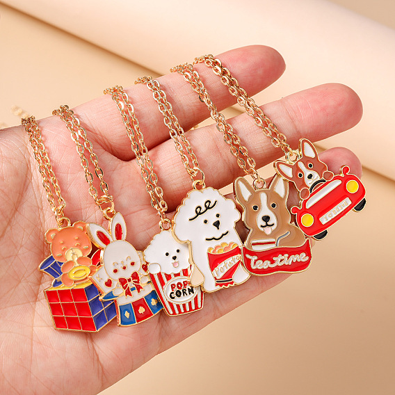 Collares con colgantes de animales de aleación esmaltada, dorado