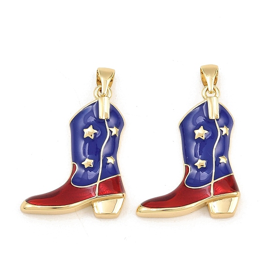 Brass Enamel Pendants, Cowboy Boot Charms, Rack Plating, Long-Lasting Plated, Lead Free & Cadmium Free