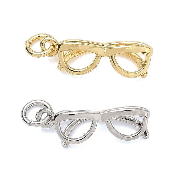 Rack Plating Brass Pendants, Glasses Charms, Cadmium Free & Lead Free, Long-Lasting Plated