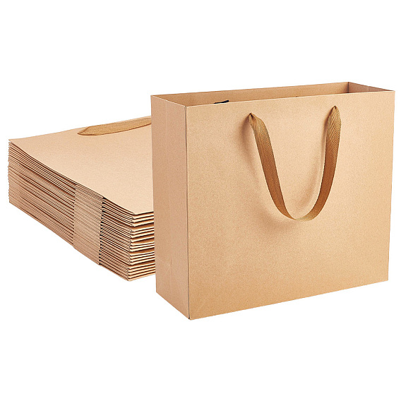 25Pcs Rectangle Kraft Paper Bags, Gift Bags, Shopping Bags, with Nylon Cord Handles