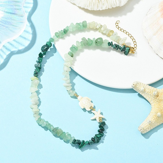 Natural Green Aventurine & Natural Malachite Necklaces, with & Synthetic Turquoise, Sea Turtle & Starfish