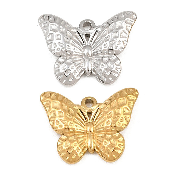 304 encantos de acero inoxidable, dijes de mariposa martillados