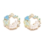 Rack Plating Alloy Enamel Pendants, Rhinestone & Resin Pave, Cadmium Free & Nickel Free & Lead Free, Light Gold, Flower with Cat & Butterfly Charm