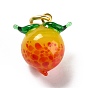 Handmade Lampwork Pendants, with Brass Findings, Cadmium Free & Lead Free, Peach