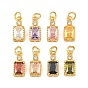 Brass Pave Cubic Zirconia Charms, Rectangle Charms, Long-Lasting Plated, Rack Plating, Cadmium Free & Lead Free, Golden