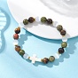 Эластичные браслеты для женщин из натурального унакита и тигрового глаза., с синтетическим бирюзовым крестом