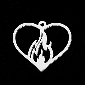 Ion Plating(IP) 201 Stainless Steel Pendants, Laser Cut, Heart with Flame