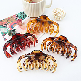 Fashionable Transparent Claw Clip with Leopard Print and Colorful Ribbon for Ponytail Hairstyle