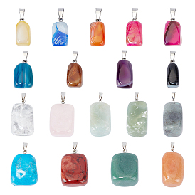 Natural Mixed Gemstone Pendants, Dyed, with Stainless Steel and Brass Findings, Cuboid & Nuggets