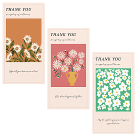 CRASPIRE 45Pcs 3 Colors Coated Paper Self-adhesive Youstickers, Rectangle with Word Thank You & Floral Pattern