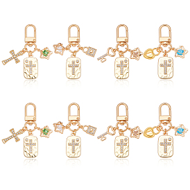 8шт 4 стили сплав горный хрусталь подвеска украшения, с поворотными застежками сплава, прямоугольник с крестом